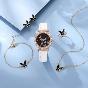 Butterfly Leather Strap Quartz Wristwatch for Ladies - Image 5