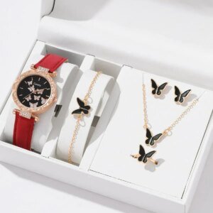 Butterfly Leather Strap Quartz Wristwatch for Ladies - Image 3