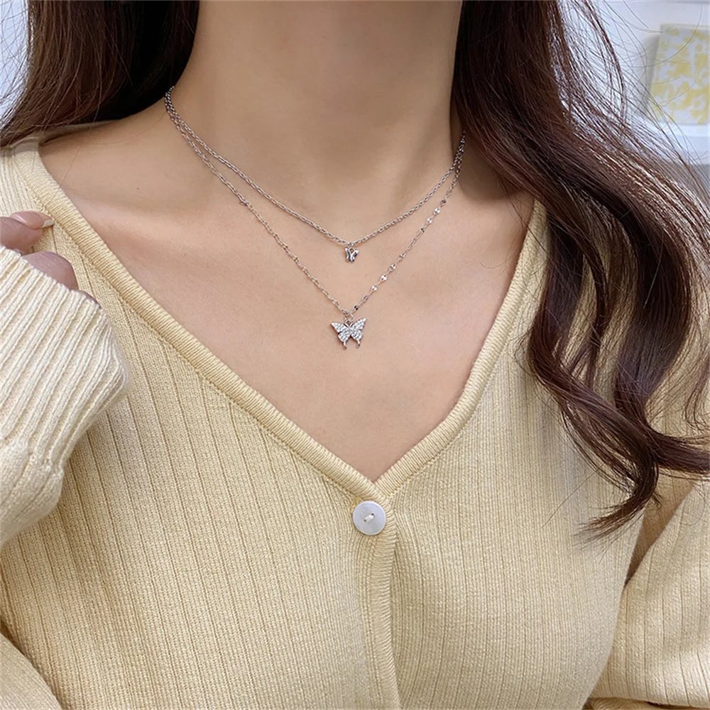 Elegant Double-Layered Butterfly Necklace for Women Elegant Double-Layered Butterfly Necklace for Women