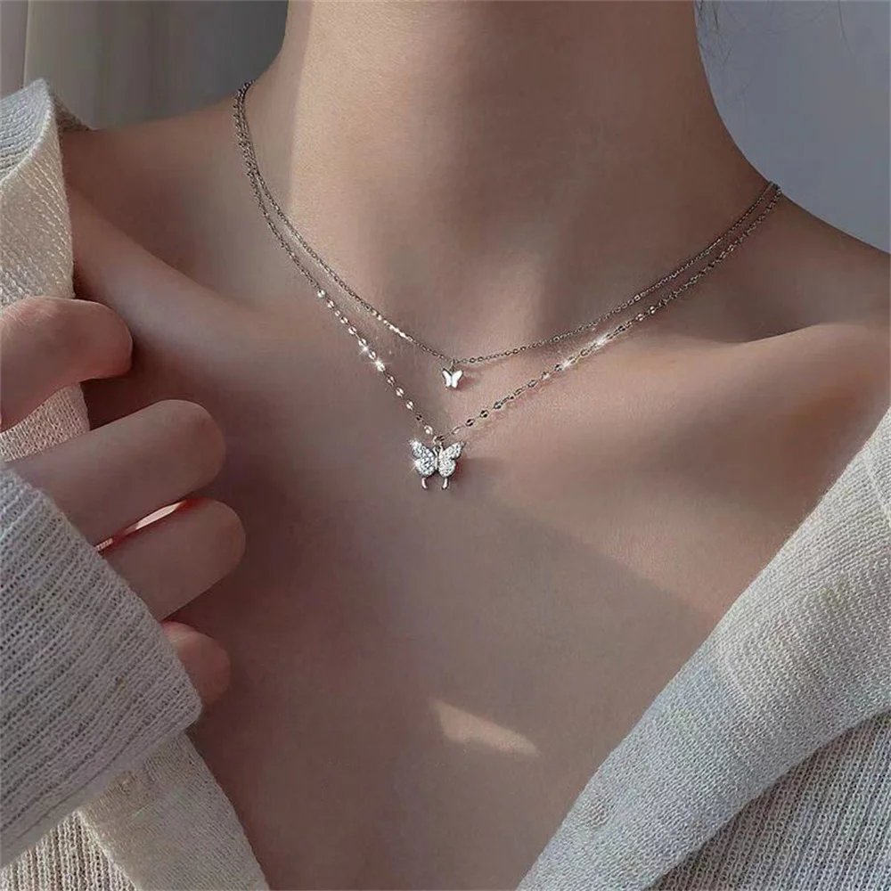 Elegant Double-Layered Butterfly Necklace for Women Elegant Double-Layered Butterfly Necklace for Women