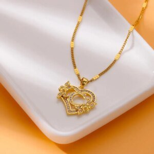Zircon Flower Heart Initial Necklace - Image 4