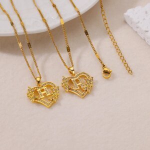 Zircon Flower Heart Initial Necklace - Image 5