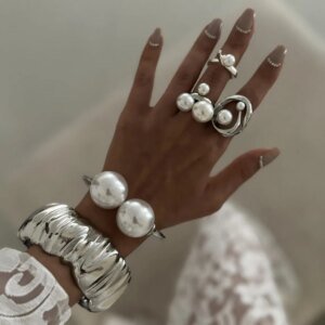 Vintage Pearl Wide Cuff Bracelet - Image 3