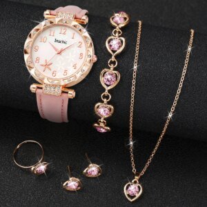 Women’s Fashion Floral Quartz Watch & Rhinestone Jewelry Set - Image 3