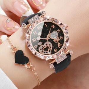 4PCS Women’s Rhinestone Quartz Watch & Bracelet Set - Image 3