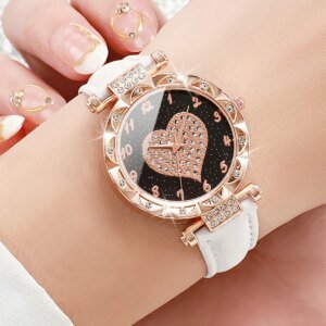 3PCS Women’s Fashion Rhinestone Heart Dial Quartz Watch Set - Image 4