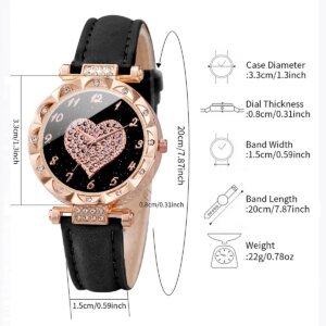 3PCS Women’s Fashion Rhinestone Heart Dial Quartz Watch Set - Image 6