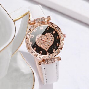 3PCS Women’s Fashion Rhinestone Heart Dial Quartz Watch Set - Image 5