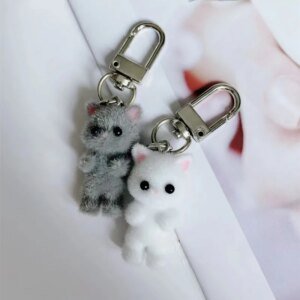Cute 3D Flocking Cat Keychain - Image 5