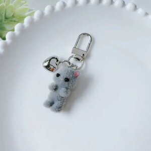 Cute 3D Flocking Cat Keychain - Image 4