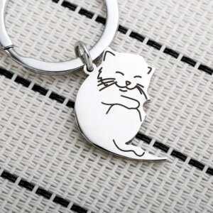 Black & White Cartoon Cat Keychain - Image 3