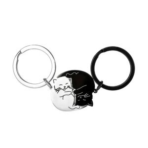 Black & White Cartoon Cat Keychain - Image 6