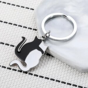 Valentine’s Black & White Back Cat Keychain - Image 3